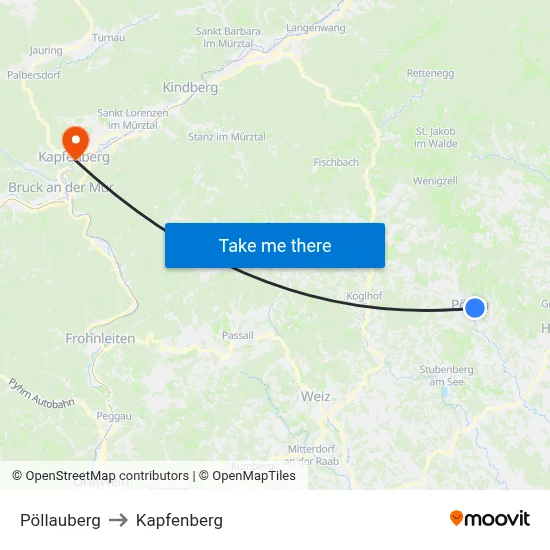 Pöllauberg to Kapfenberg map