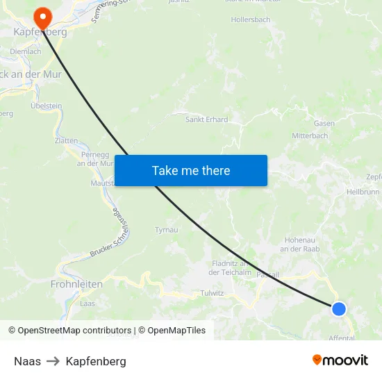 Naas to Kapfenberg map