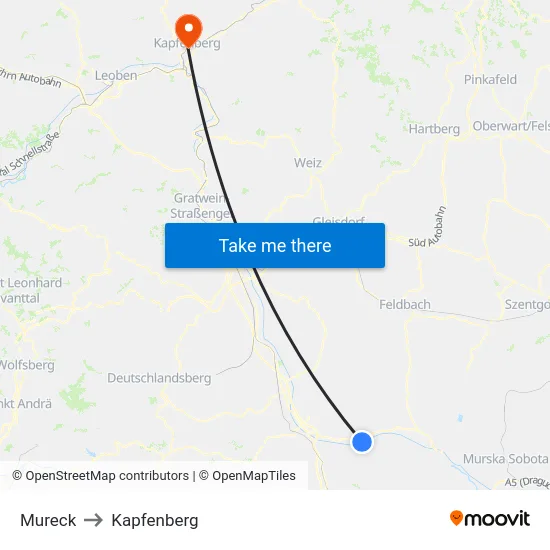 Mureck to Kapfenberg map