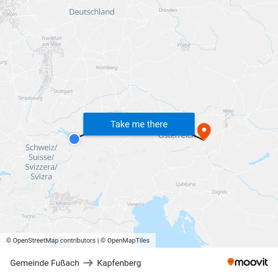 Gemeinde Fußach to Kapfenberg map