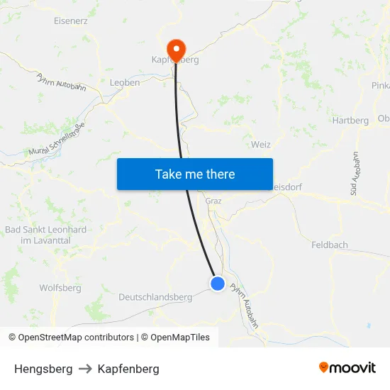 Hengsberg to Kapfenberg map