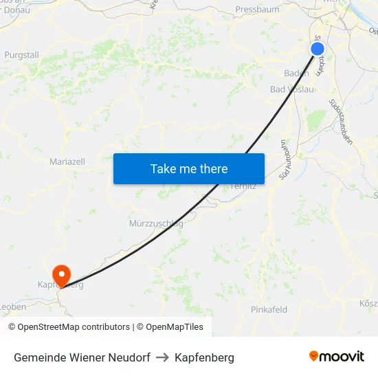 Gemeinde Wiener Neudorf to Kapfenberg map