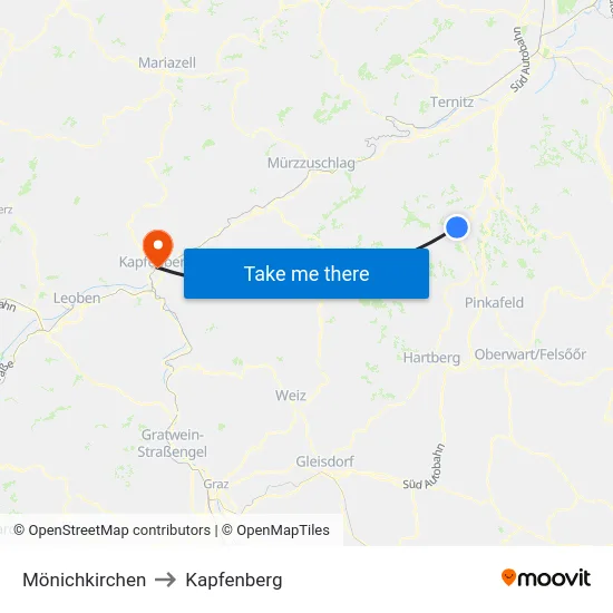 Mönichkirchen to Kapfenberg map