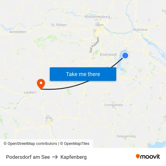 Podersdorf am See to Kapfenberg map