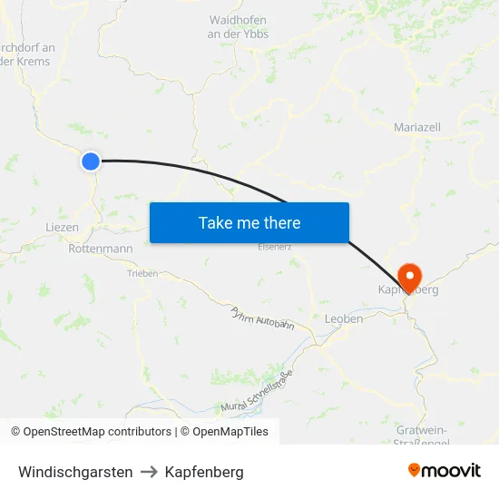 Windischgarsten to Kapfenberg map