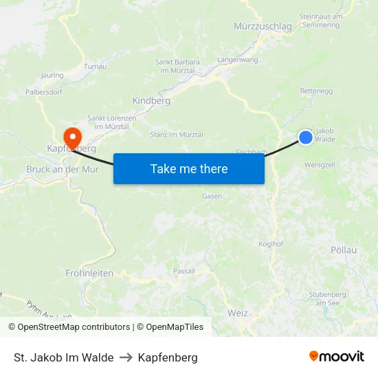 St. Jakob Im Walde to Kapfenberg map