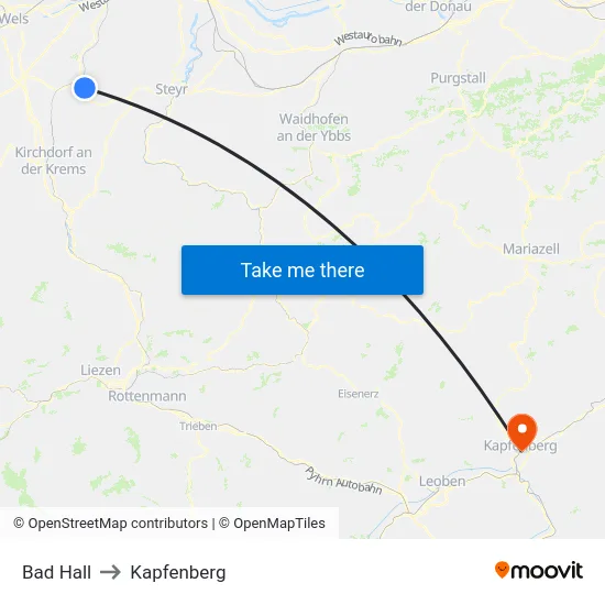 Bad Hall to Kapfenberg map