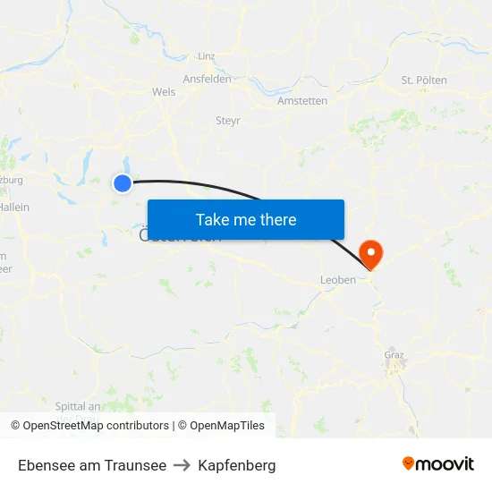 Ebensee am Traunsee to Kapfenberg map