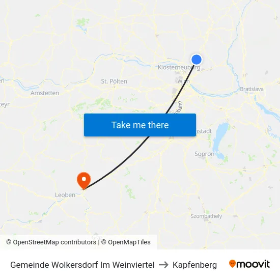 Gemeinde Wolkersdorf Im Weinviertel to Kapfenberg map
