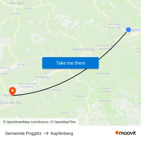 Gemeinde Prigglitz to Kapfenberg map