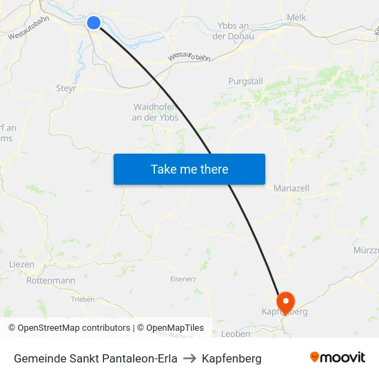 Gemeinde Sankt Pantaleon-Erla to Kapfenberg map