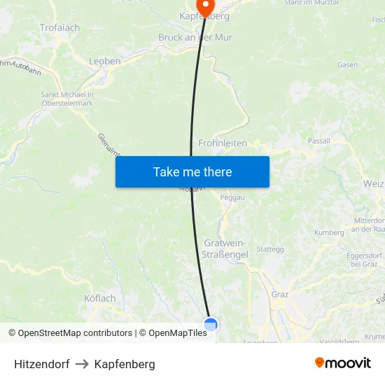 Hitzendorf to Kapfenberg map