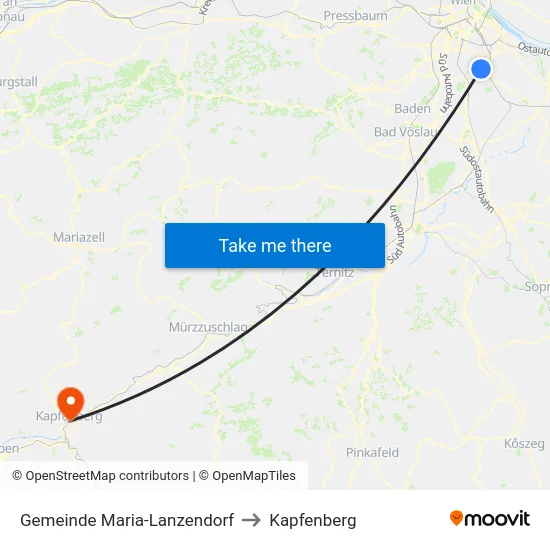 Gemeinde Maria-Lanzendorf to Kapfenberg map