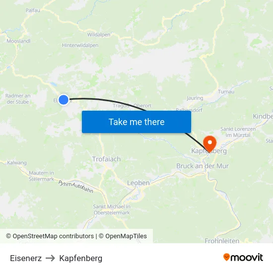 Eisenerz to Kapfenberg map