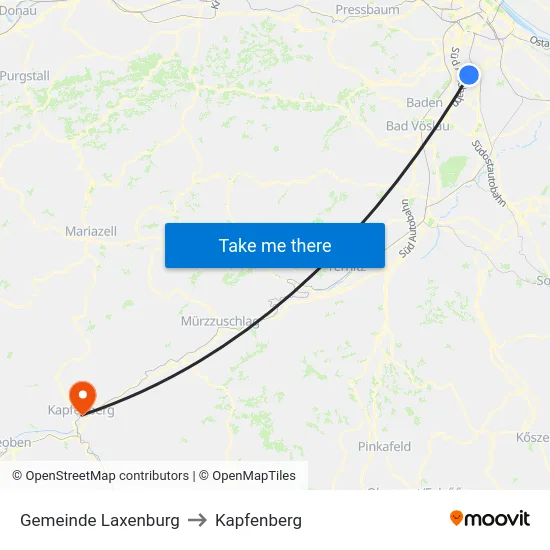 Gemeinde Laxenburg to Kapfenberg map