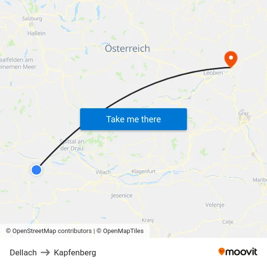 Dellach to Kapfenberg map