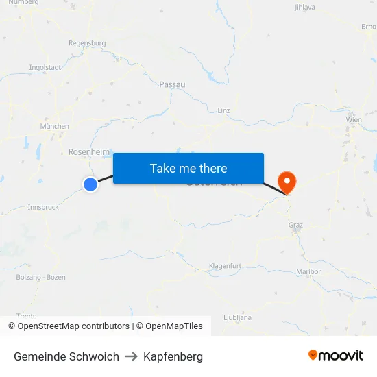 Gemeinde Schwoich to Kapfenberg map