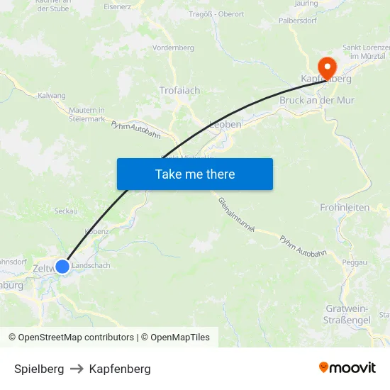 Spielberg to Kapfenberg map