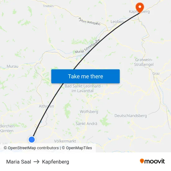 Maria Saal to Kapfenberg map