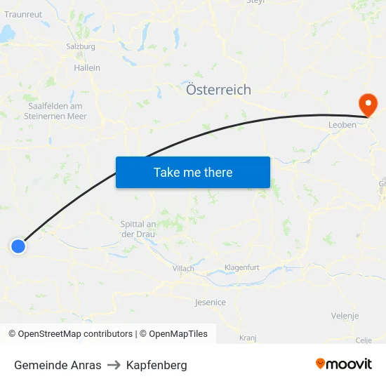 Gemeinde Anras to Kapfenberg map