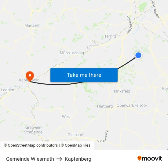Gemeinde Wiesmath to Kapfenberg map