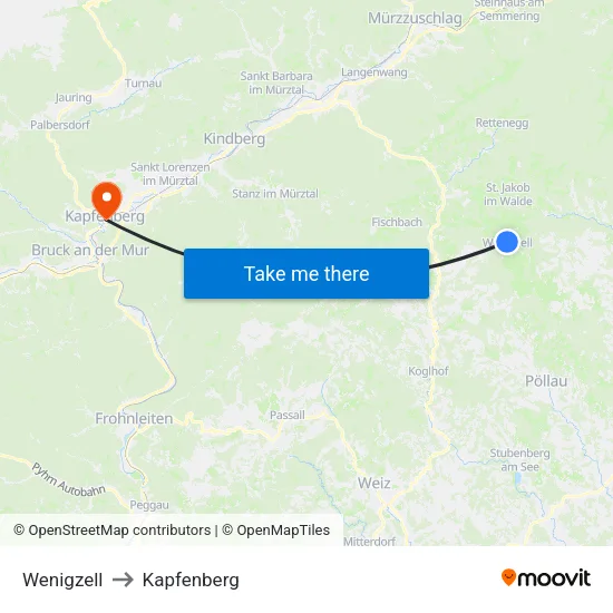 Wenigzell to Kapfenberg map