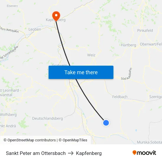 Sankt Peter am Ottersbach to Kapfenberg map