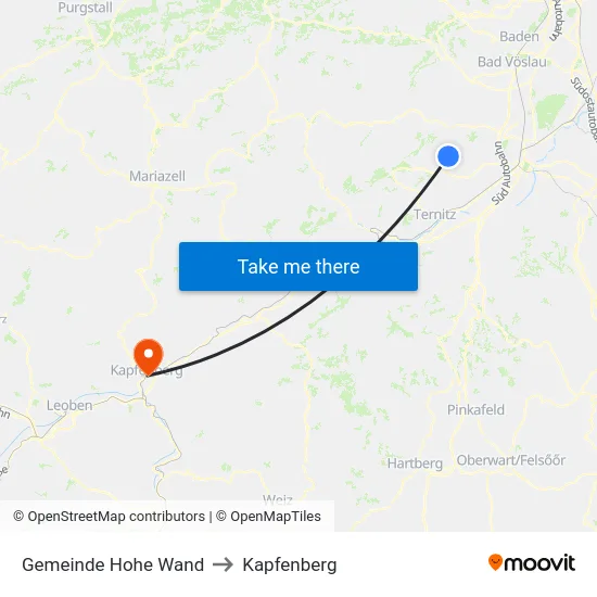 Gemeinde Hohe Wand to Kapfenberg map