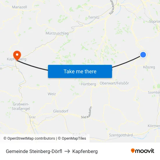 Gemeinde Steinberg-Dörfl to Kapfenberg map
