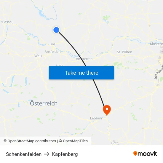 Schenkenfelden to Kapfenberg map