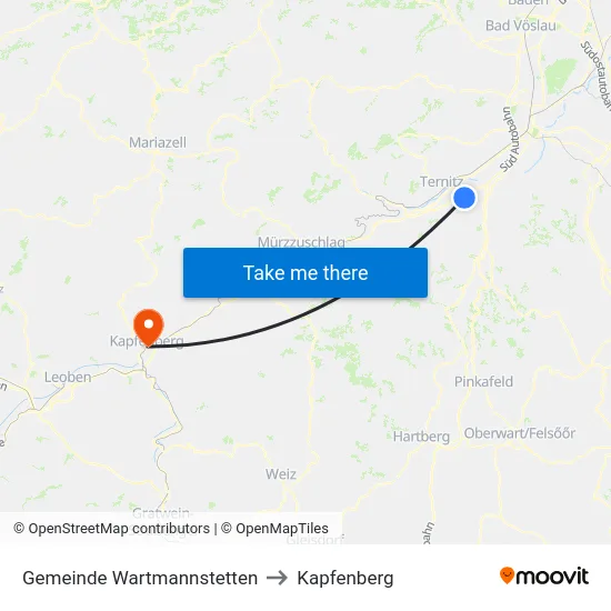 Gemeinde Wartmannstetten to Kapfenberg map