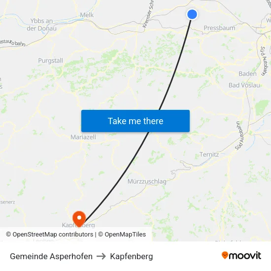 Gemeinde Asperhofen to Kapfenberg map
