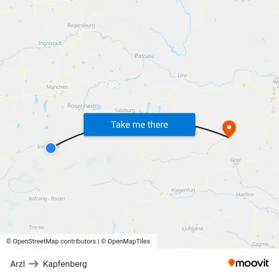 Arzl to Kapfenberg map