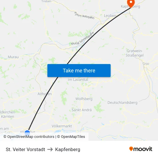 St. Veiter Vorstadt to Kapfenberg map