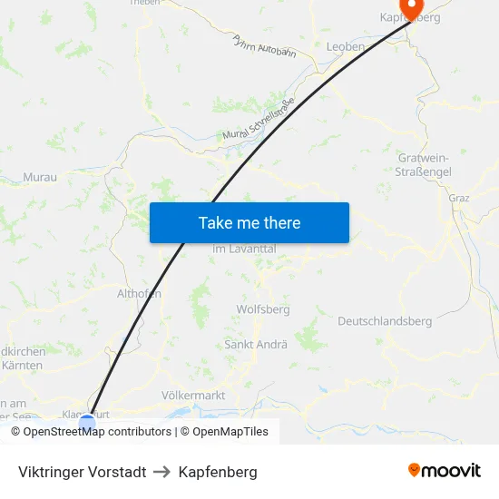 Viktringer Vorstadt to Kapfenberg map