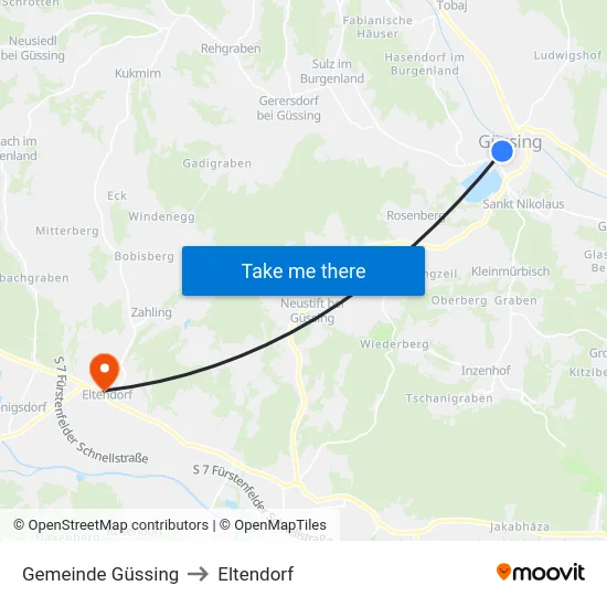 Gemeinde Güssing to Eltendorf map