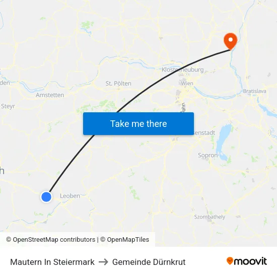 Mautern In Steiermark to Gemeinde Dürnkrut map