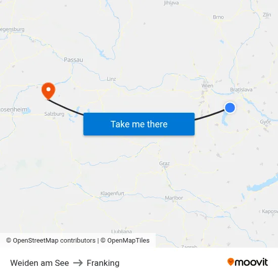 Weiden am See to Franking map