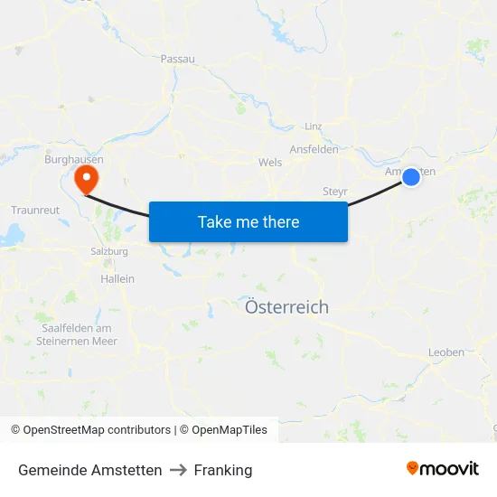 Gemeinde Amstetten to Franking map