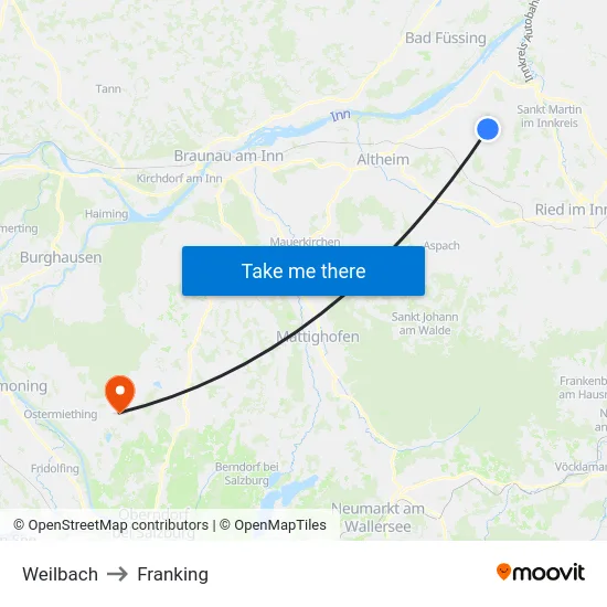 Weilbach to Franking map