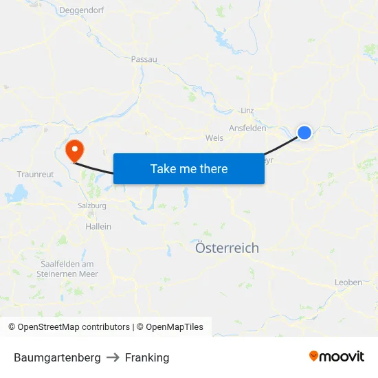 Baumgartenberg to Franking map
