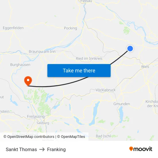 Sankt Thomas to Franking map