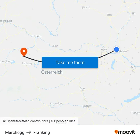 Marchegg to Franking map