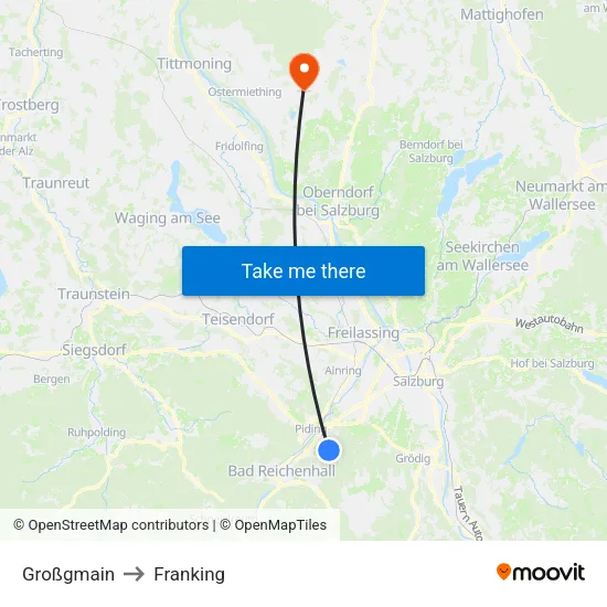 Großgmain to Franking map