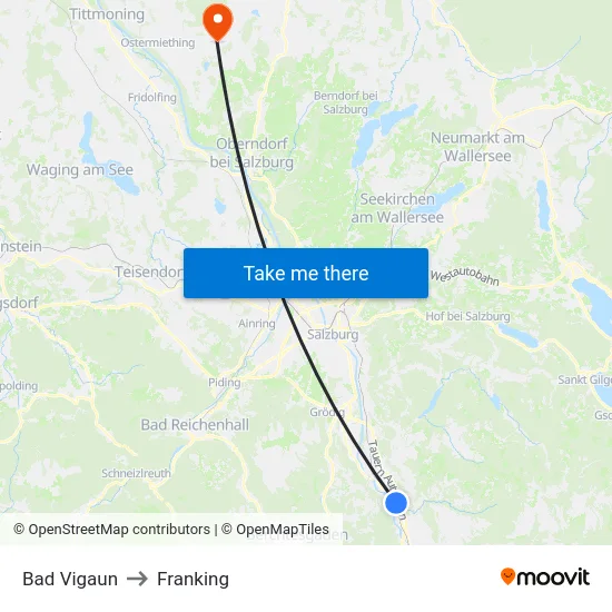 Bad Vigaun to Franking map