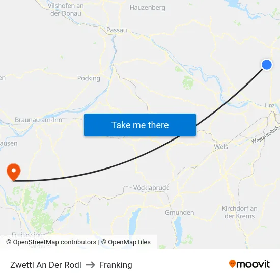 Zwettl An Der Rodl to Franking map