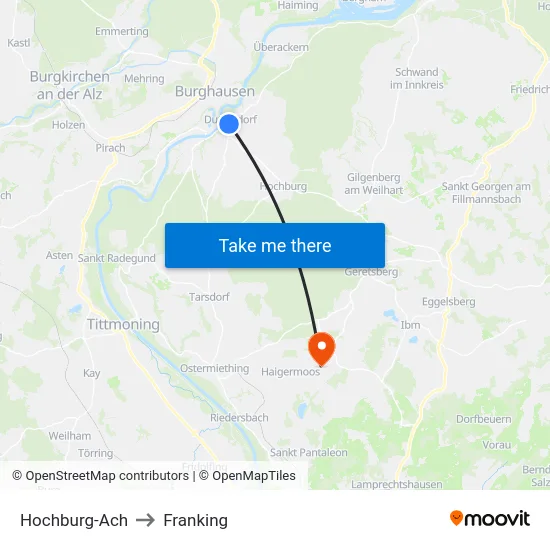 Hochburg-Ach to Franking map