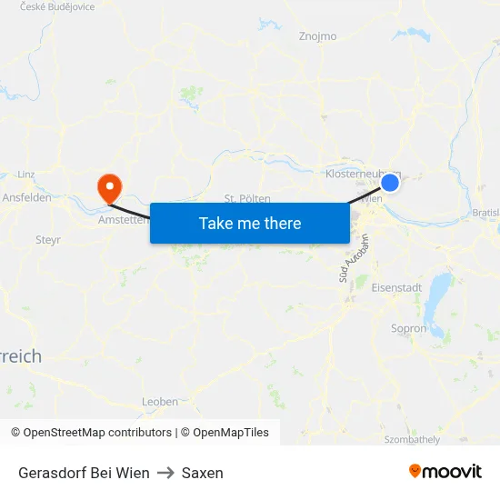 Gerasdorf Bei Wien to Saxen map