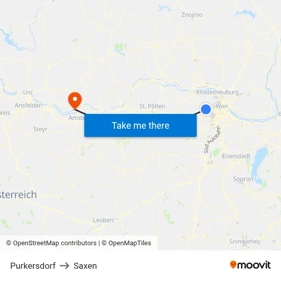 Purkersdorf to Saxen map