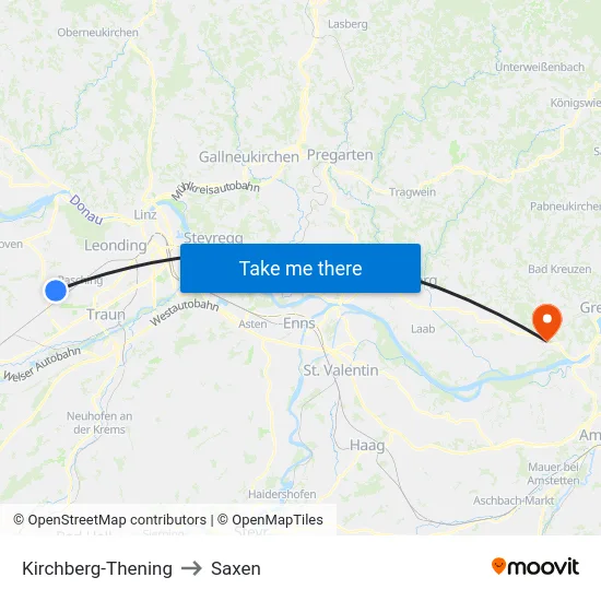 Kirchberg-Thening to Saxen map